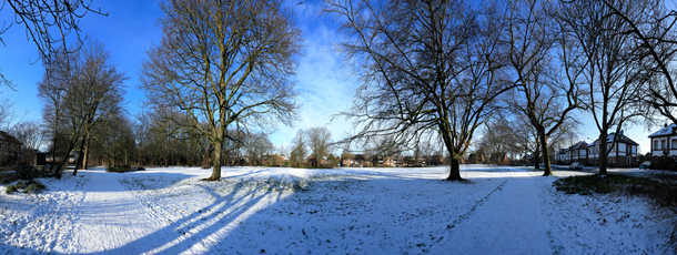 Der Niederrhein: Winter – Panoramablick 180 Grad. East Cambridgeshire Park in Kempen. Panoramagröße: 135x51 cm / 300dpi